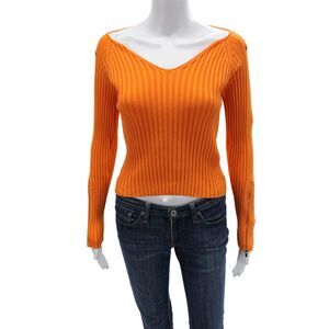 Jacquemus Unisex Orange Striped V-Neck Pullover Sweater Long Sleeve Size 34
